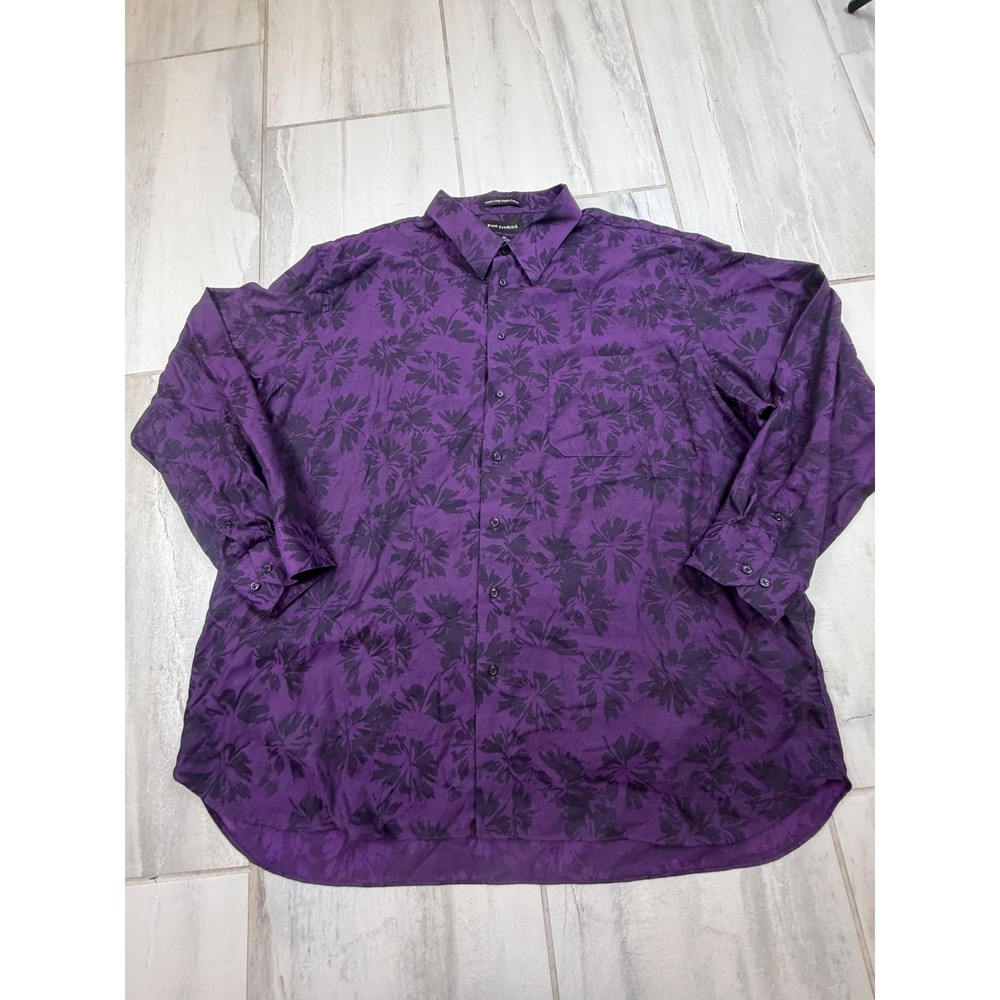Paul Fredrick Mens 3XL Purple Floral Cotton Button Down Shirt Classic Fit